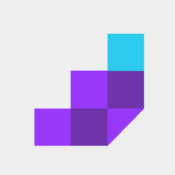 A colorful, geometric icon featuring a staircase-like design, ideal for technology tips for businesses. The icon consists of four squares: a cyan square at the top, two purple squares below it, and a violet square at the bottom, all arranged diagonally from bottom-left to upper-right against a gray circle.
