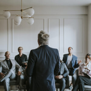 Businessman talking in a seminar